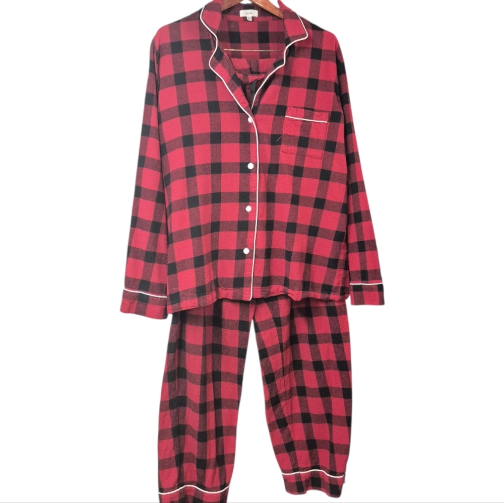 Knix Plaid  Pajamas Red Black Women's Size Large Flannel  Cotton Cozy Christmas